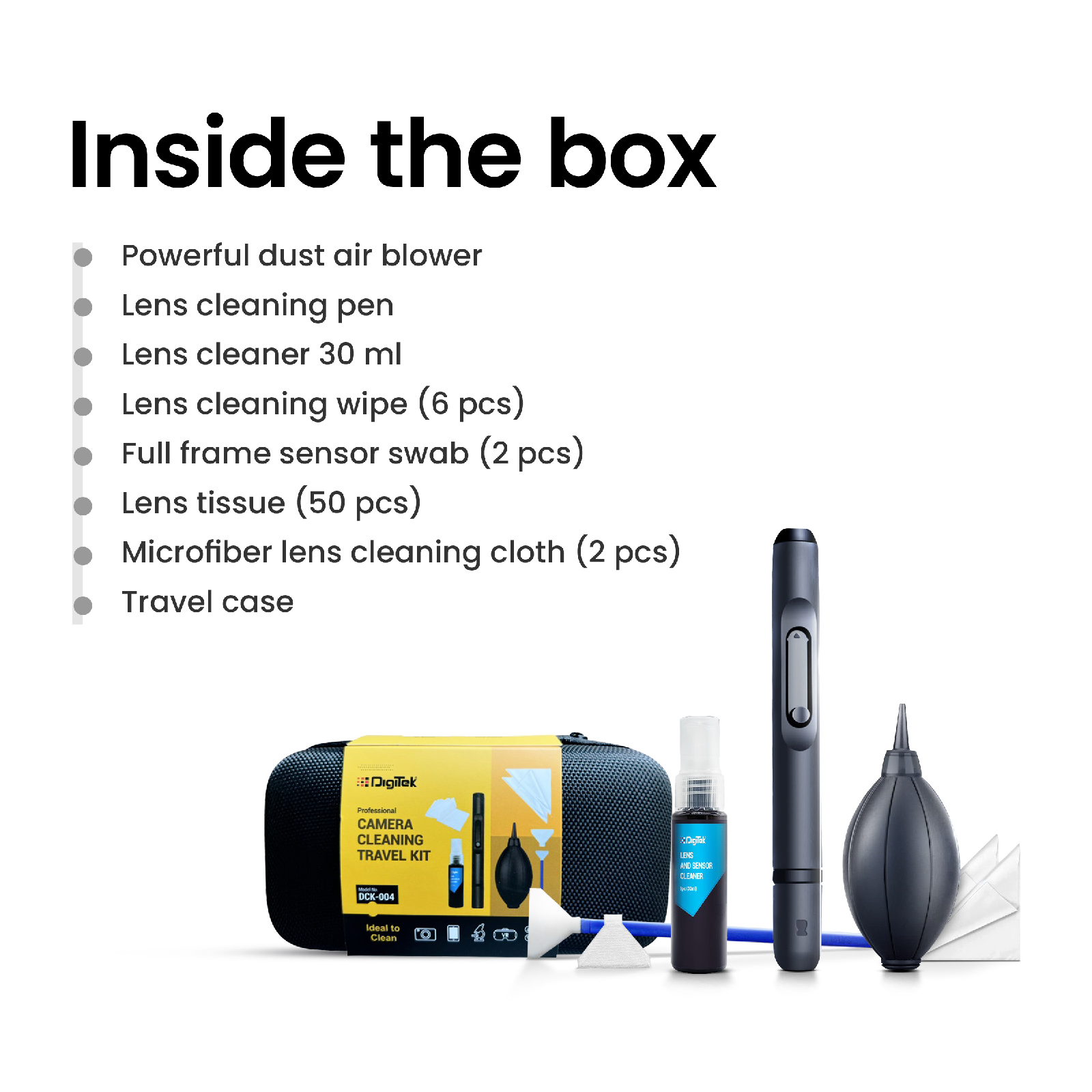 Digitek (DCK-004) Professional 8-in-1 Camera Cleaning Travel Kit, Ideal for Cleaning Lenses, Cameras, Filters, Displays - Digitek