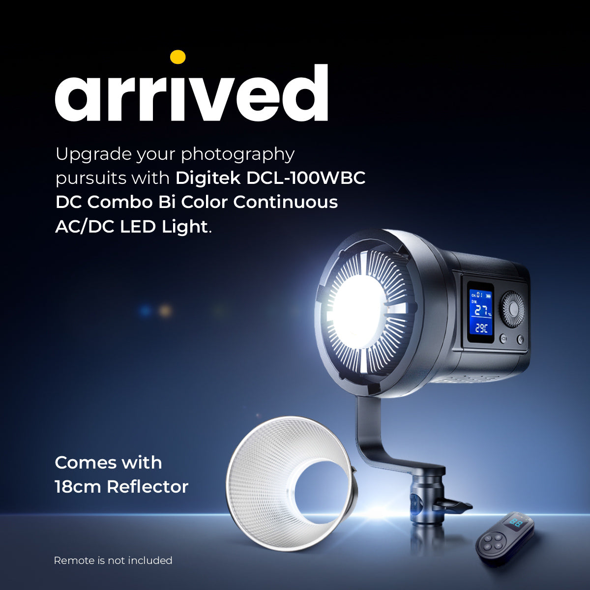 Digitek DCL-100WBC DC Combo Bi Color Continuous AC/DC LED Light DCL-lOOWBC DC Combo with 18 CM Reflector - Digitek