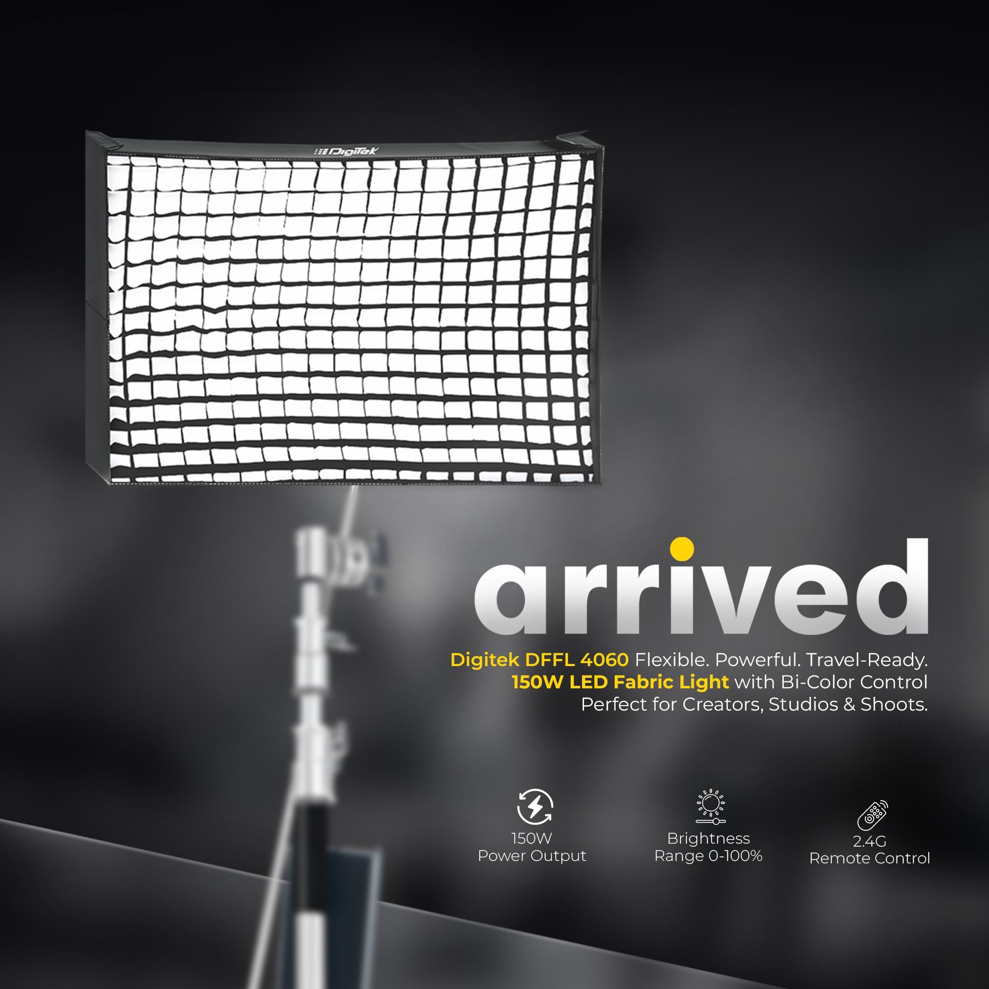 Digitek®(DFFL 4060) 150W Bi-Color Flexible Fabric LED Light with Remote Control, 2700K-6500K±200K, 13500 Lux, RA 95+, 384 LEDs, 120° Beam Angle, Dimmable Video Light with Metal Frame, Diffuser and Honeycomb Grid for Photo & Videography
