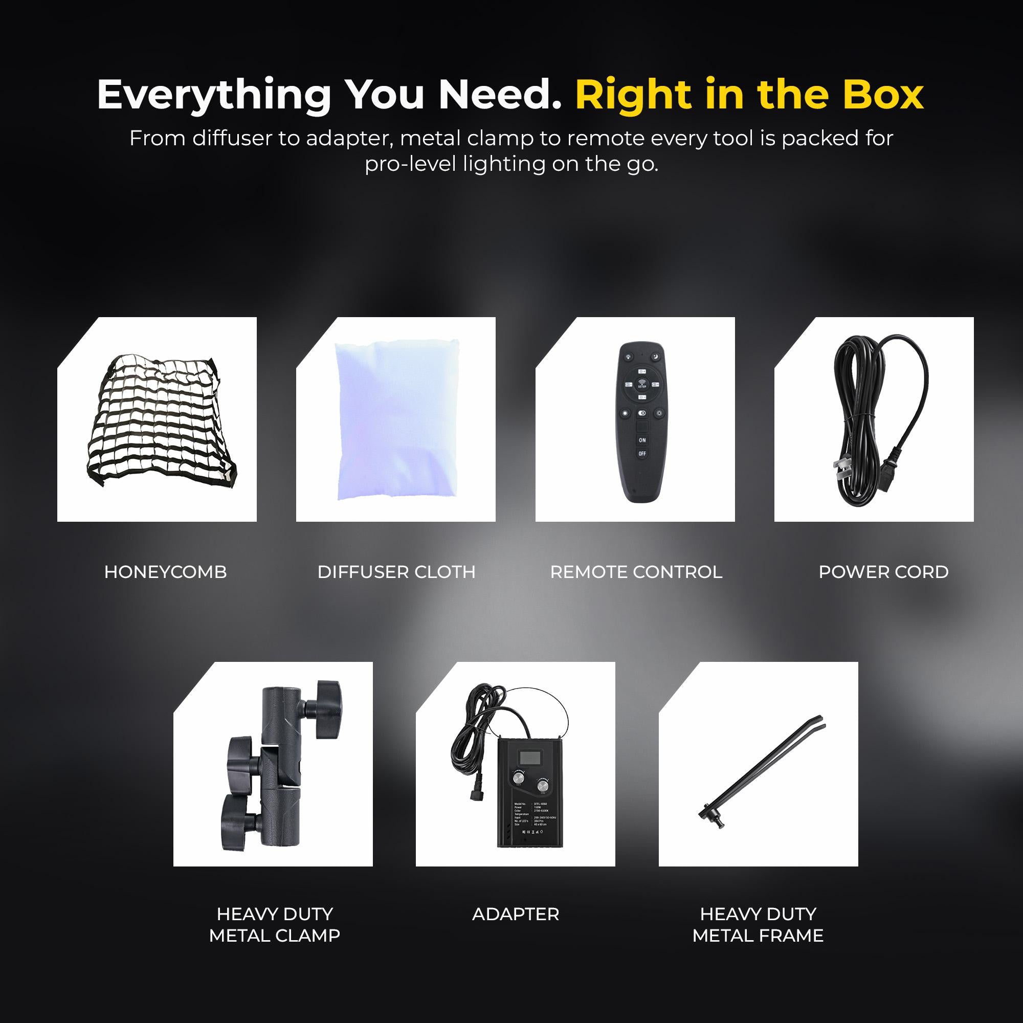 Digitek®(DFFL 4060) 150W Bi-Color Flexible Fabric LED Light with Remote Control, 2700K-6500K±200K, 13500 Lux, RA 95+, 384 LEDs, 120° Beam Angle, Dimmable Video Light with Metal Frame, Diffuser and Honeycomb Grid for Photo & Videography