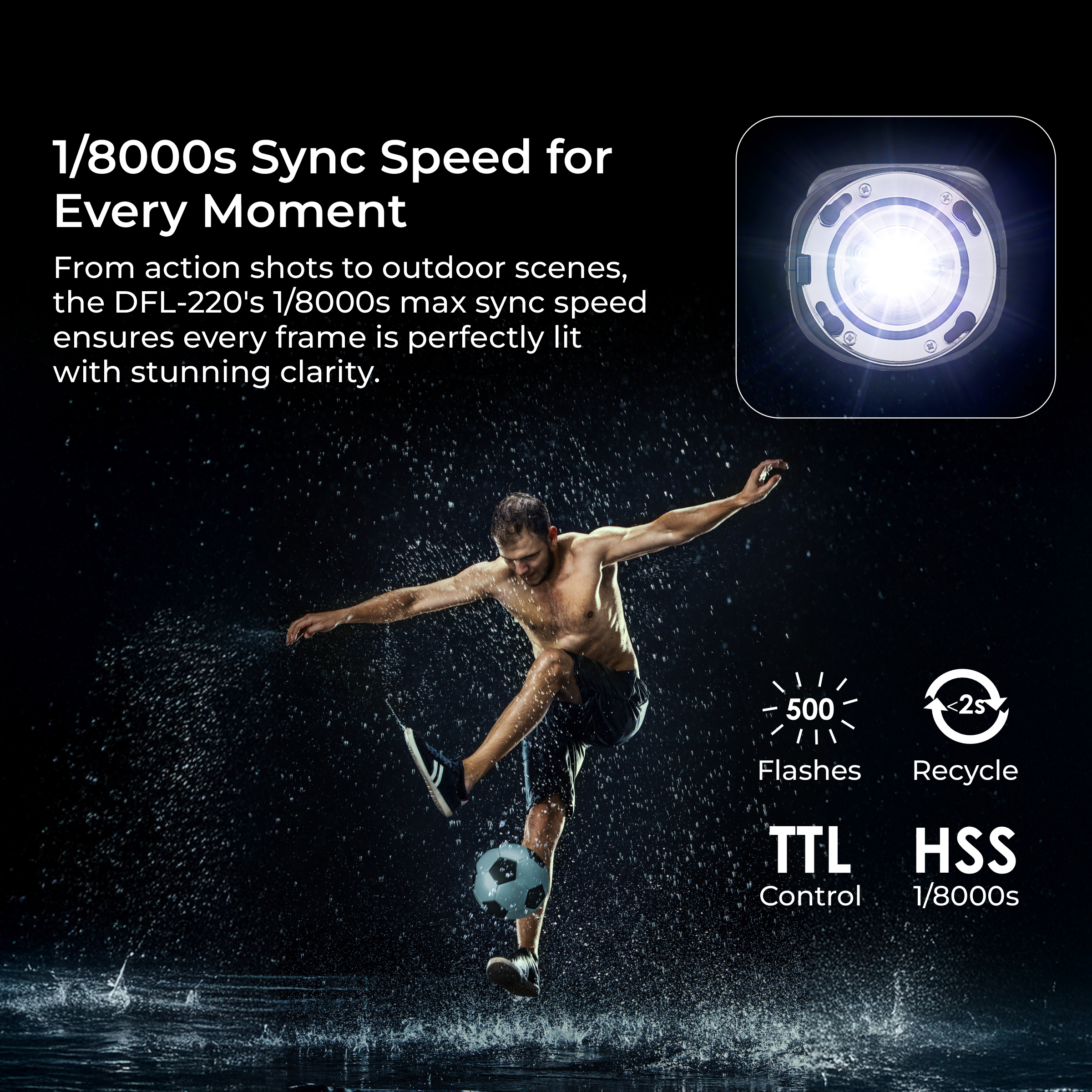 Digitek (DFL 220) Handheld TTL Flash Speedlite, 2s Recycle Time, 5600K Color Temp, 1/18000s High-Speed Sync, 32 Channels, Non Stop Power Range, TTL/Manual/Multi Modes, Lighting for Indoor/Outdoor Shoots