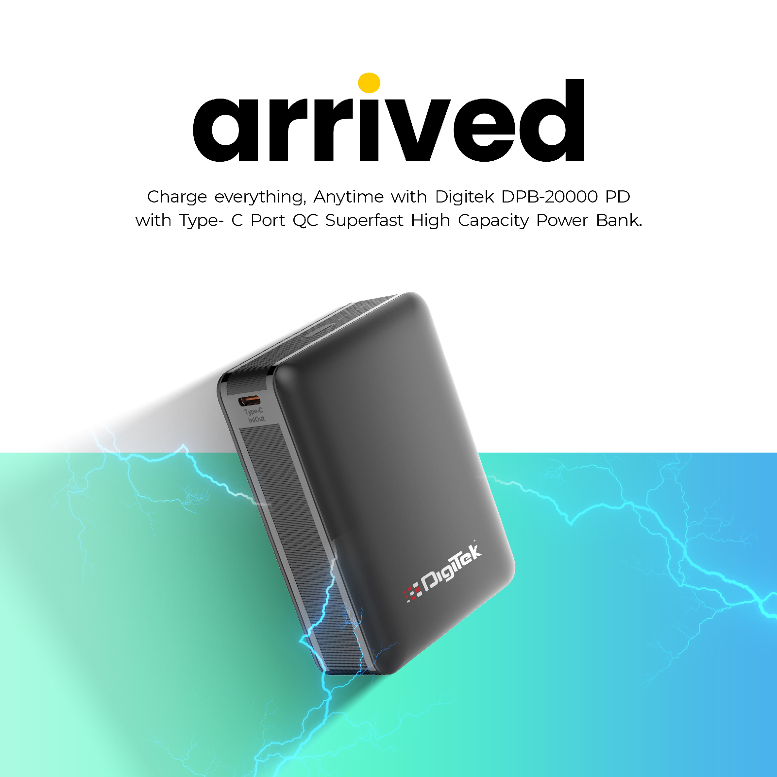 Digitek (DPB-20000 PD QC) High Capacity Superfast Power Bank with 22.5 Watt PD / QC charging with Type C Port (20000 mAh) with Black