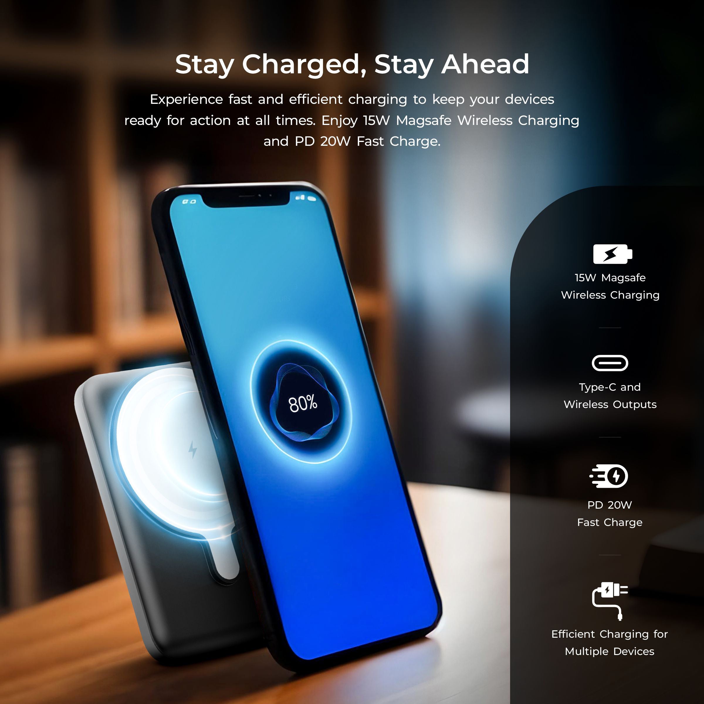 Digitek (DPB-5000 MS)  Superfast 15W Wireless Power Bank with 20 Watt PD charging with Type C Port  with Black color