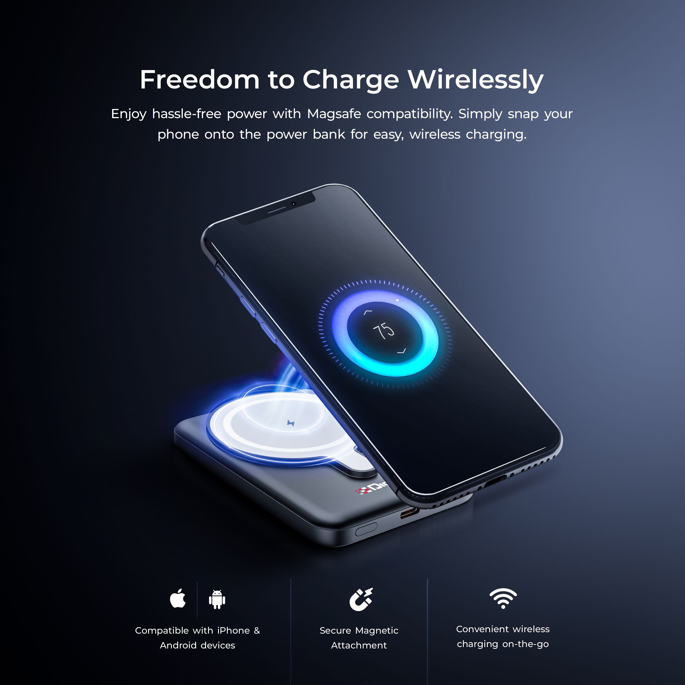 Digitek (DPB-5000 MS)  Superfast 15W Wireless Power Bank with 20 Watt PD charging with Type C Port  with Black color