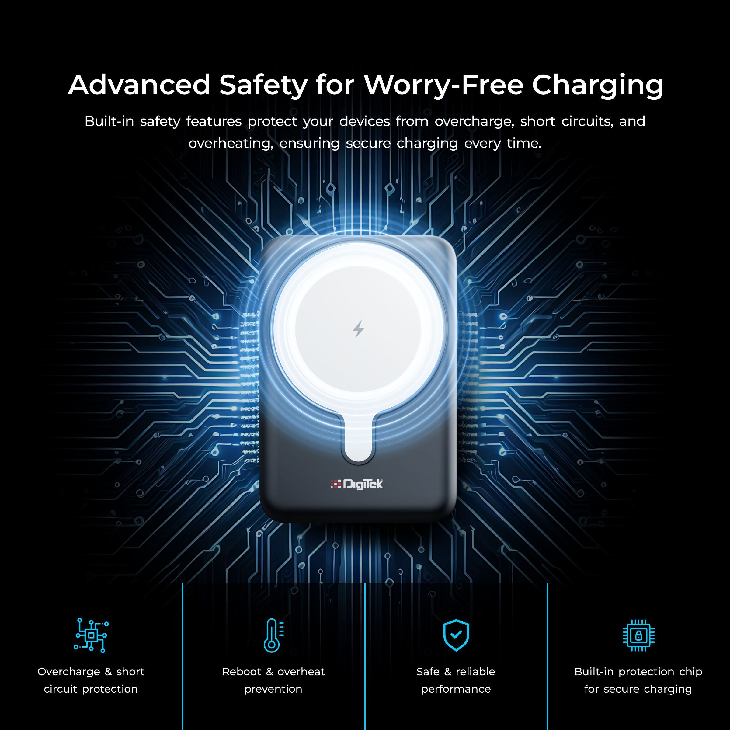 Digitek (DPB-5000 MS)  Superfast 15W Wireless Power Bank with 20 Watt PD charging with Type C Port  with Black color