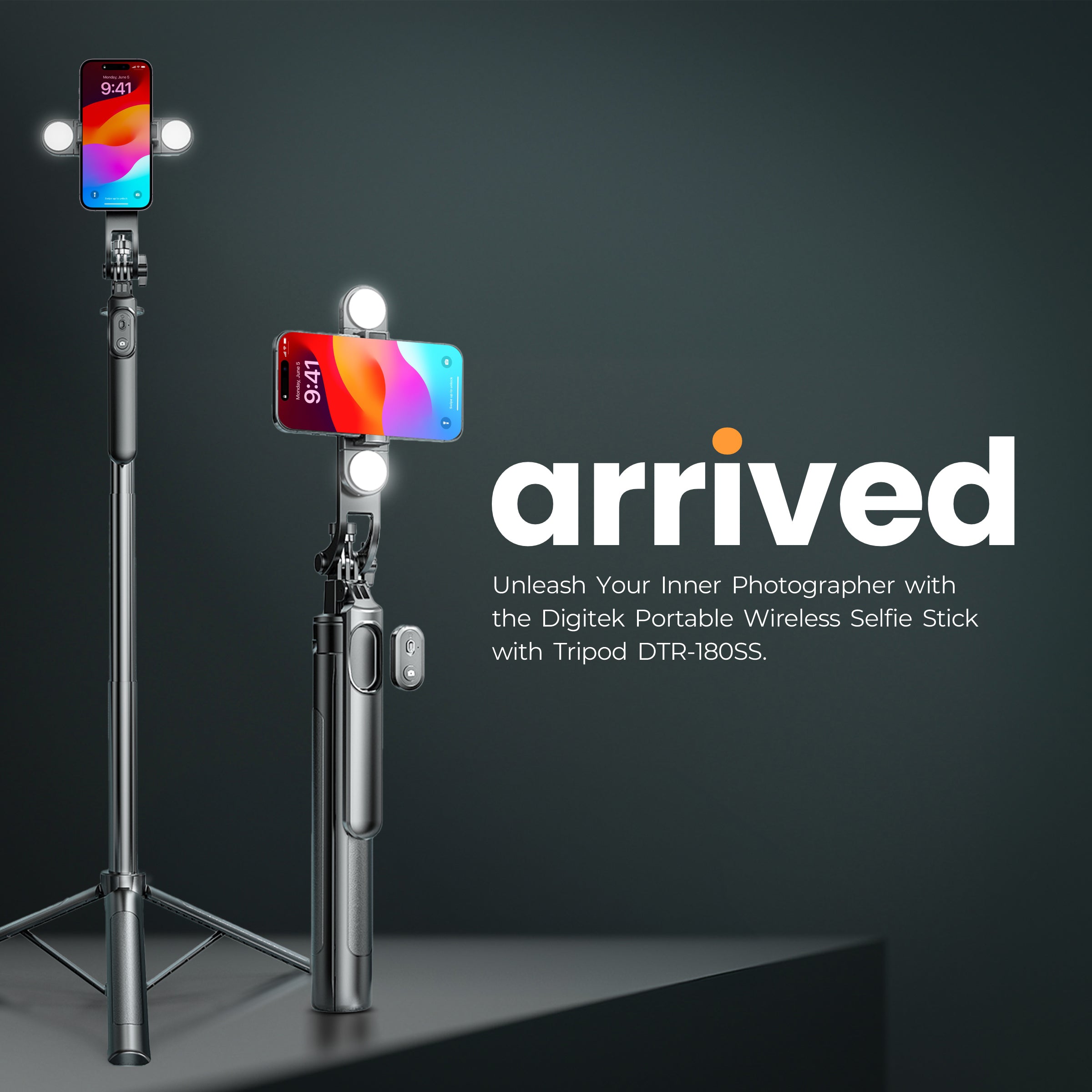 DIGITEK® (DTR-180SS) Portable Wireless Selfie Stick Tripod with Remote, Three-Leg Stand, 360° Smartphone Clip, Extendable Telescopic Poles, 1/4 Interface, Ideal for Photo, Videoshoots, Vlogging & More