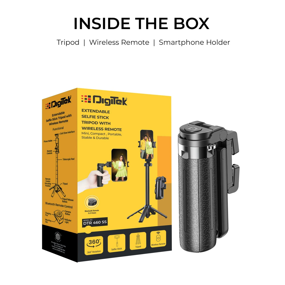 DIGITEK TRIPOD DTR 460 SS, EXTENDABLE SELFIE STICK TRIPOD WITH WIRELESS REMOTE