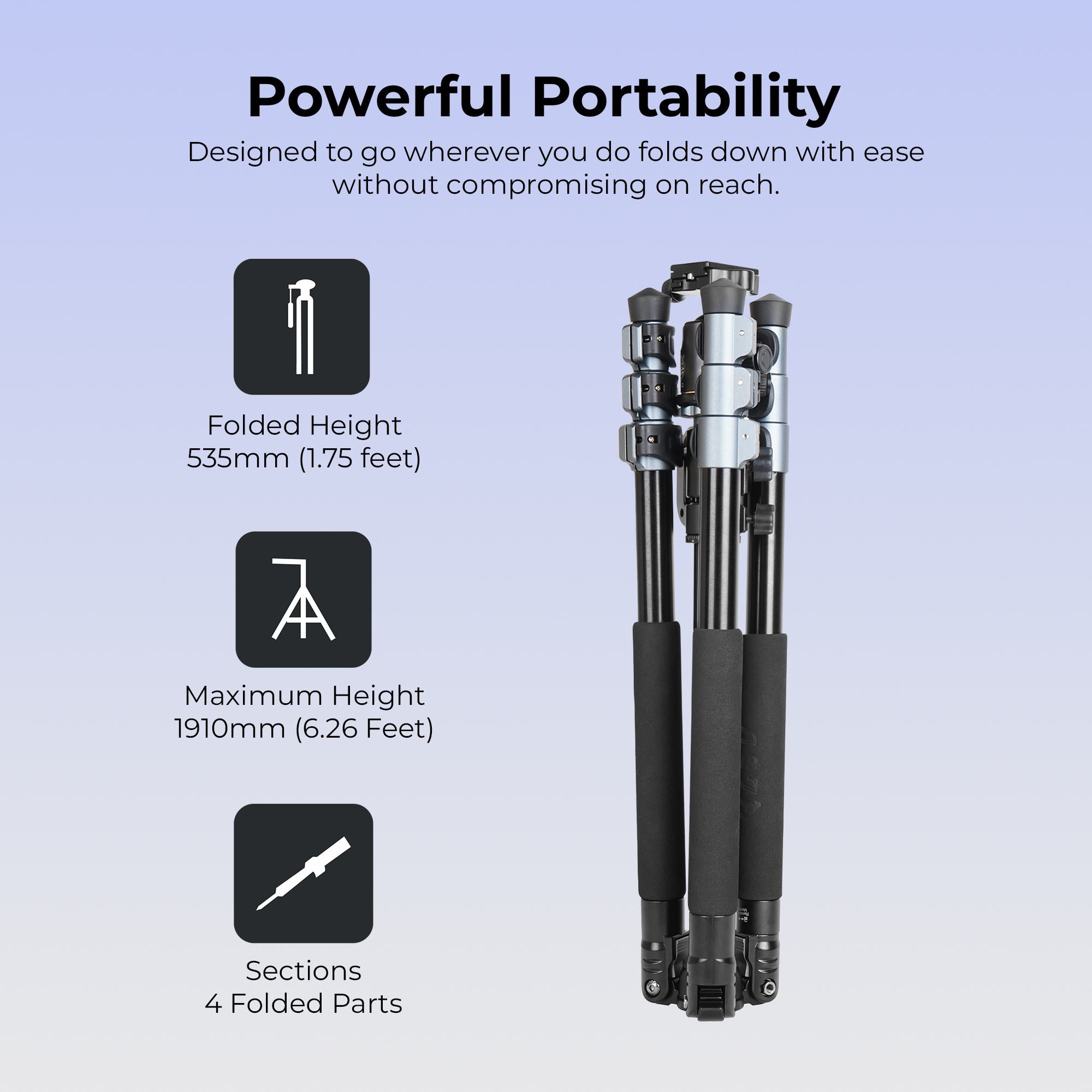 Digitek (DTR 540 BH) Heavy Duty Multi-Angle DV Tripod Cum Monopod, 360° Ball Head, 180° Tilt, Flip Leg Lock, 4-Section Adjustable, 8Kg Max Load, 6.26ft Height, 28mm Tube, Portable for DSLR, Camera & Videography