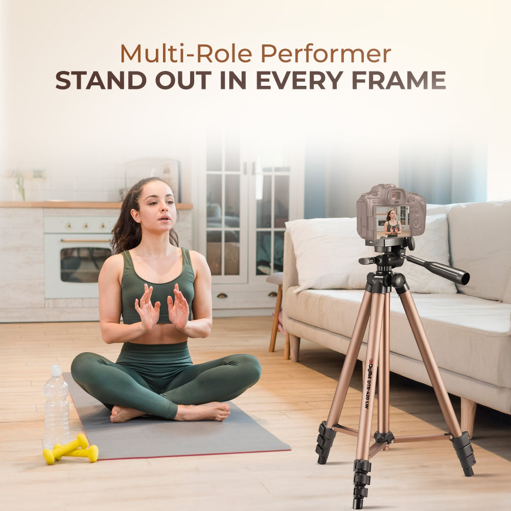 Digitek (DTR 420LW) Tripod for Camera & Smartphone with Holder – 4.26ft Max Height, 3Kg Load, 4-Section Legs, 3-Way Head, Quick Release Plate - Ideal for Photography & Videography