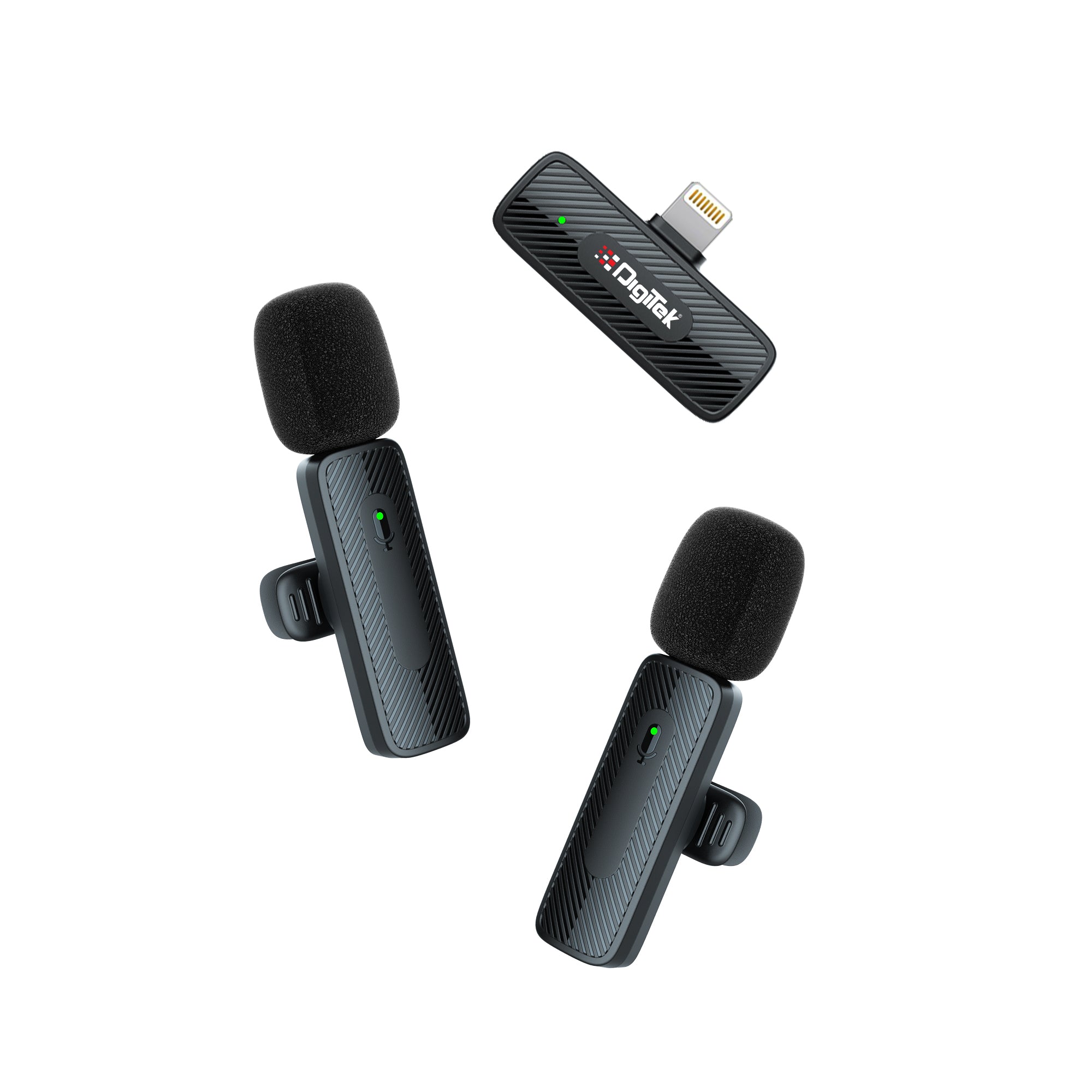 Digitek (DWM-009 PRO) 2.4G 1 Receiver with Lightning Connector & Dual Respondent 2 Microphone, for iPhone X/11/12/13/14 Series
