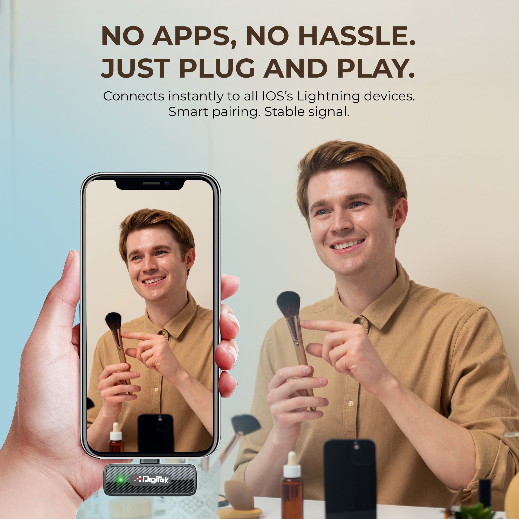 Digitek (DWM-009 PRO) 2.4G 1 Receiver with Lightning Connector & Dual Respondent 2 Microphone, for iPhone X/11/12/13/14 Series