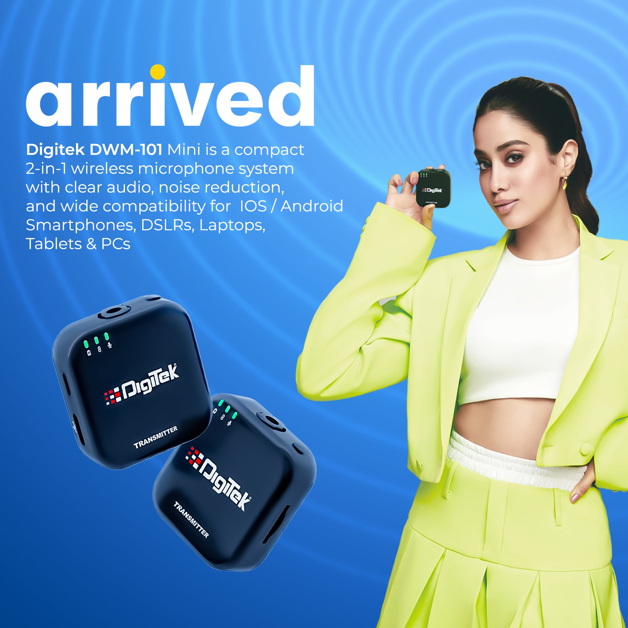 Digitek (DWM 101 Mini) 2-in-1 Wireless Microphone, 2.4G Mic for iOS/Android, DSLR, PC/Laptop, 80m Range, TF Card Recording, 4.5hr Battery,  Real-Time Monitoring, Ideal for Vlogging, Streaming, Meetings