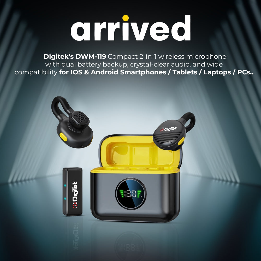 Digitek (DWM 119) 2-in-1 Wireless Microphone,  2.4G Mic with 30m Range, 6Hr Battery, Noise Cancellation & Power Indicator, for iPhone & Android Smartphones, Ideal for Vlogging, Live Streaming & Interviews