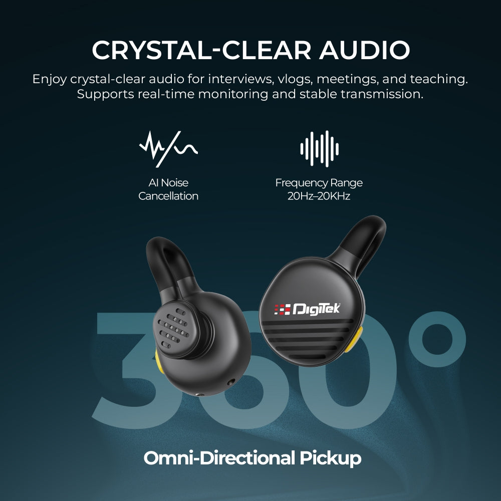 Digitek (DWM 119) 2-in-1 Wireless Microphone,  2.4G Mic with 30m Range, 6Hr Battery, Noise Cancellation & Power Indicator, for iPhone & Android Smartphones, Ideal for Vlogging, Live Streaming & Interviews