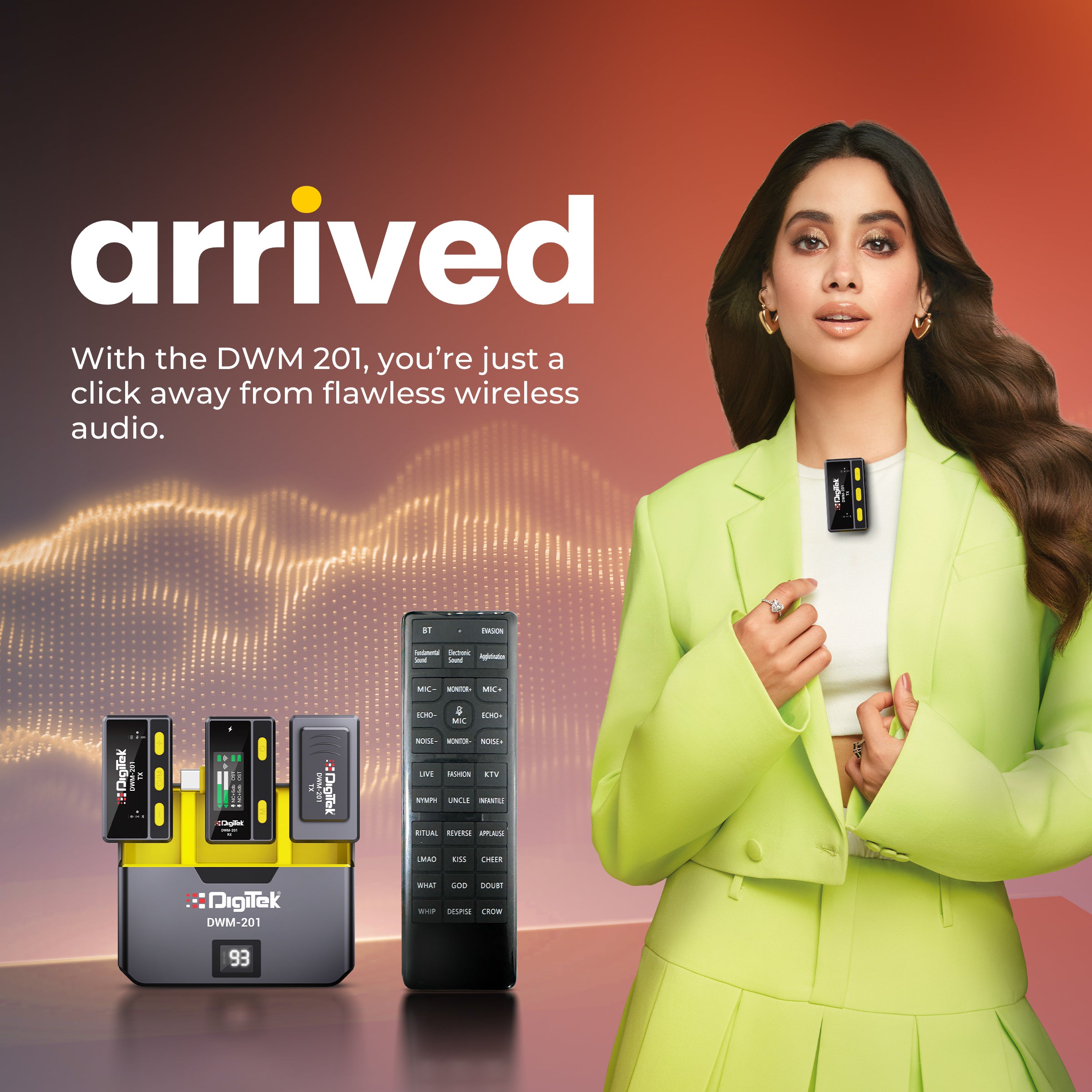 Digitek DWM-201 Wireless Microphone System with Remote & Noise Cancellation, 12 Sound Effects, 3 Voice Modes, 50m Range, Use with iPhone/Android & DSLR Camera for Vlogs, Interview & Podcasts