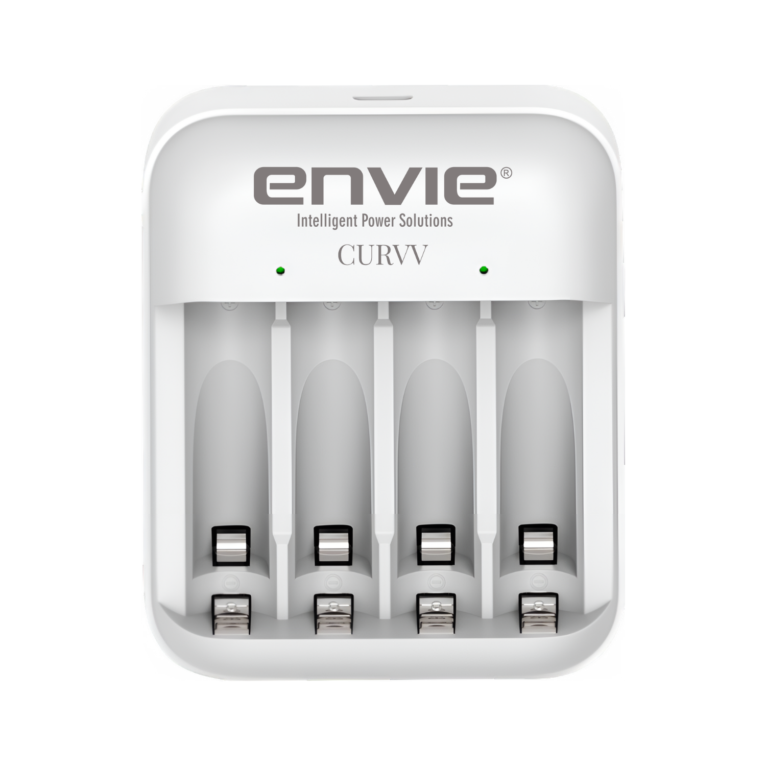 Envie (ECR 32 CURVV) Ni-MH Battery Charger for AA/AAA Rechargeable Batteries, 2 or 4 Slot Smart USB Charger with LED Indicator, Overcharge Protection & Battery Revival Function