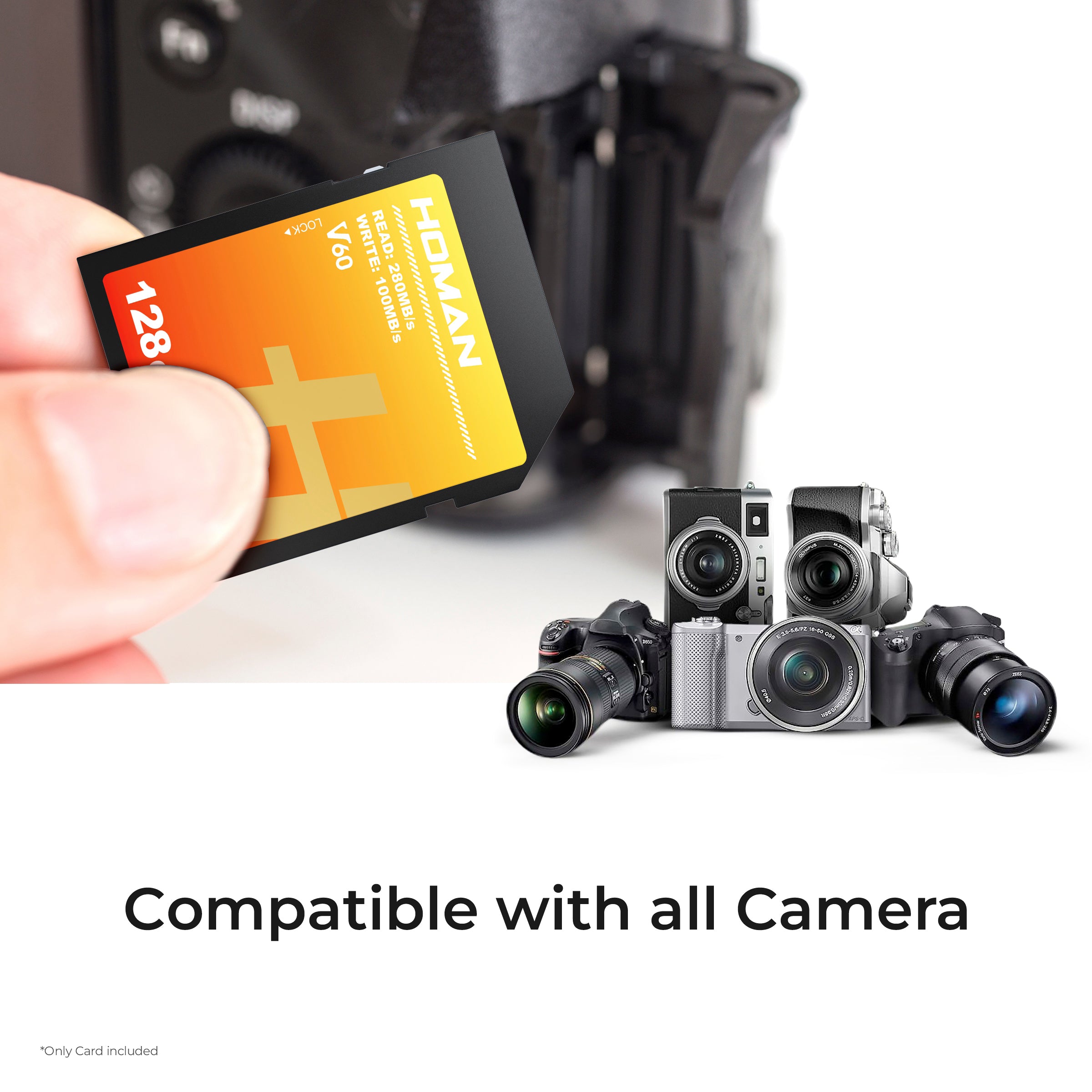 HOMAN UHS-II SD Card (V60) 128GB fit for Any Environmental Temperature from -10 Degree to 70 Degree Celsius with 5 Year Warranty & Recovery - Digitek