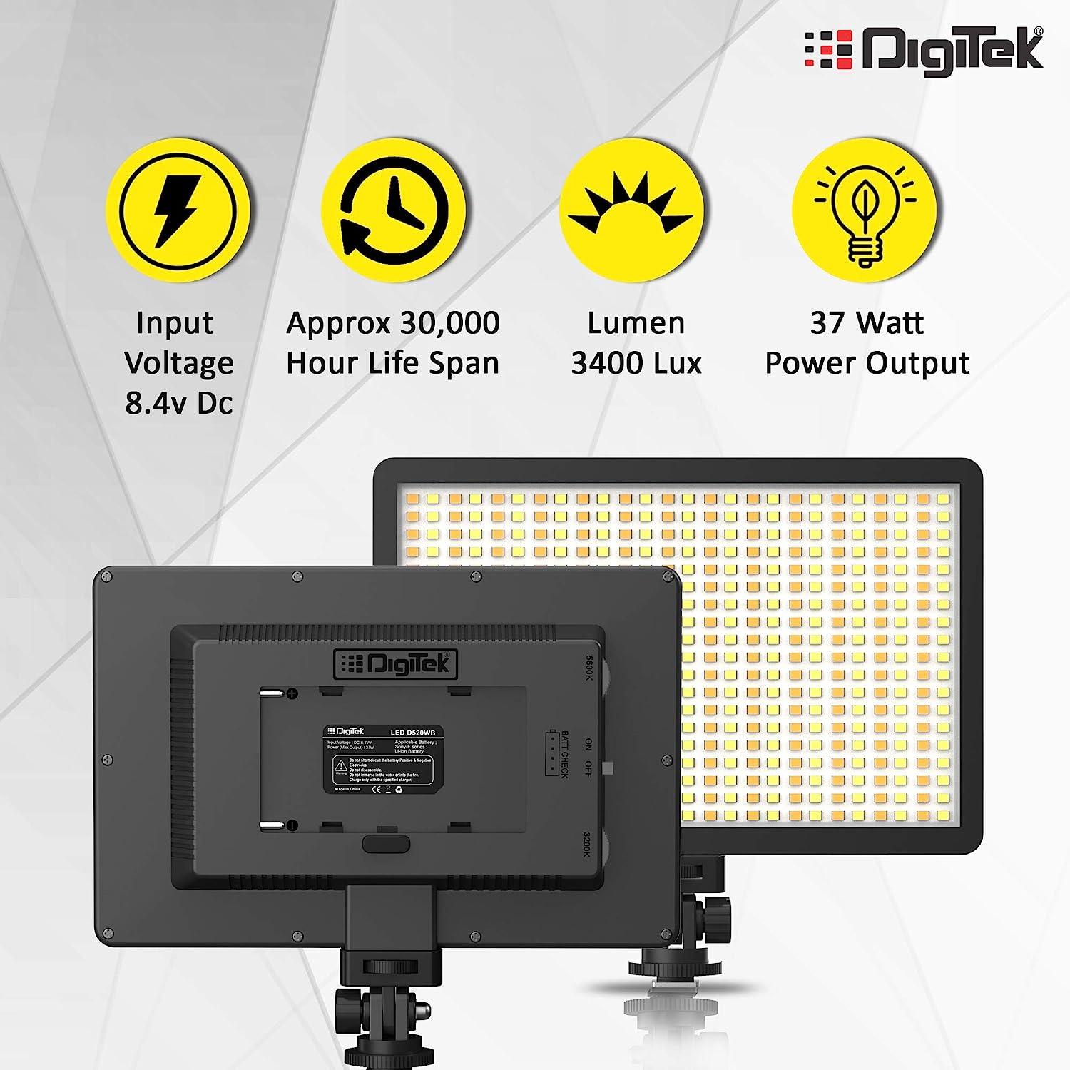 Digitek Bi-color LED D520WB Video Light & NP-750 Li-ion Battery with Micro USB Charging (LED D520WB COMBO) - Digitek
