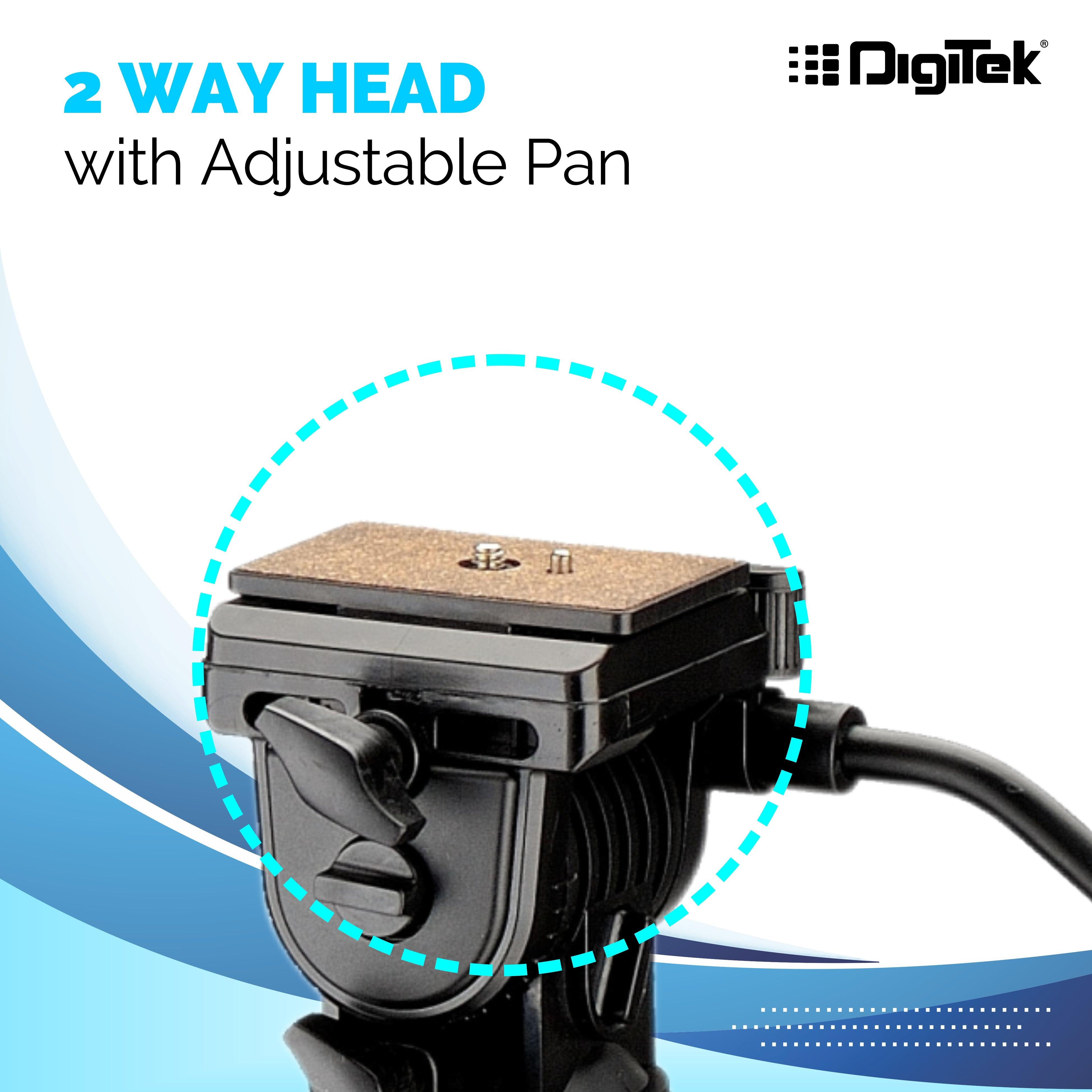 Digitek (DTR590 VD PRO) Tripod for DSLR & Video Cameras, Operating Height : 5.90 Feet, Maximum Load Upto: 6 Kg, Lightweight & Sturdy Tripod with 2 Way Adjustable Head - Digitek