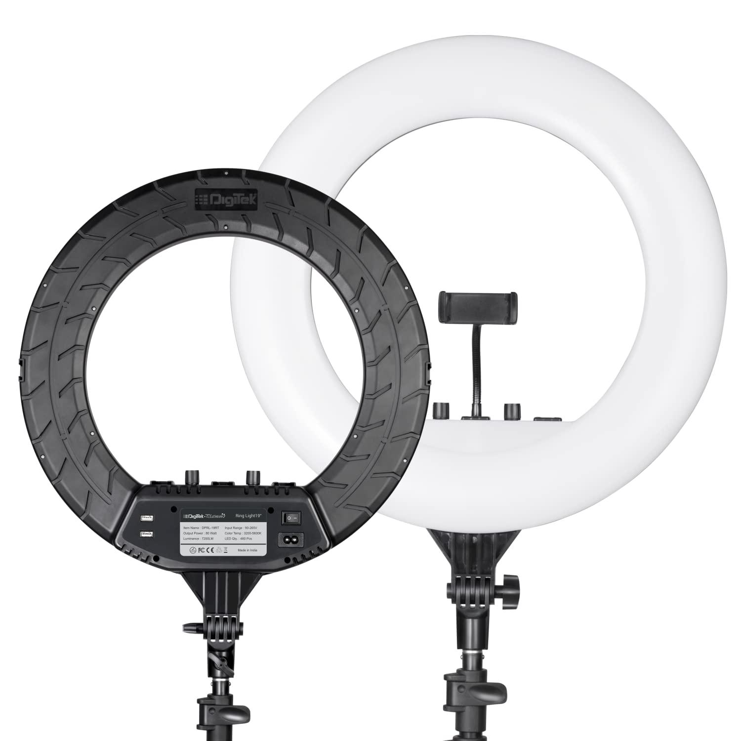 Digitek Platinum DPRL-19RT Professional LED Ring Light Runs on AC Power with No Shadow apertures, Ideal use for Makeup, Video Shoot, Fashion Photography & Many More - Digitek