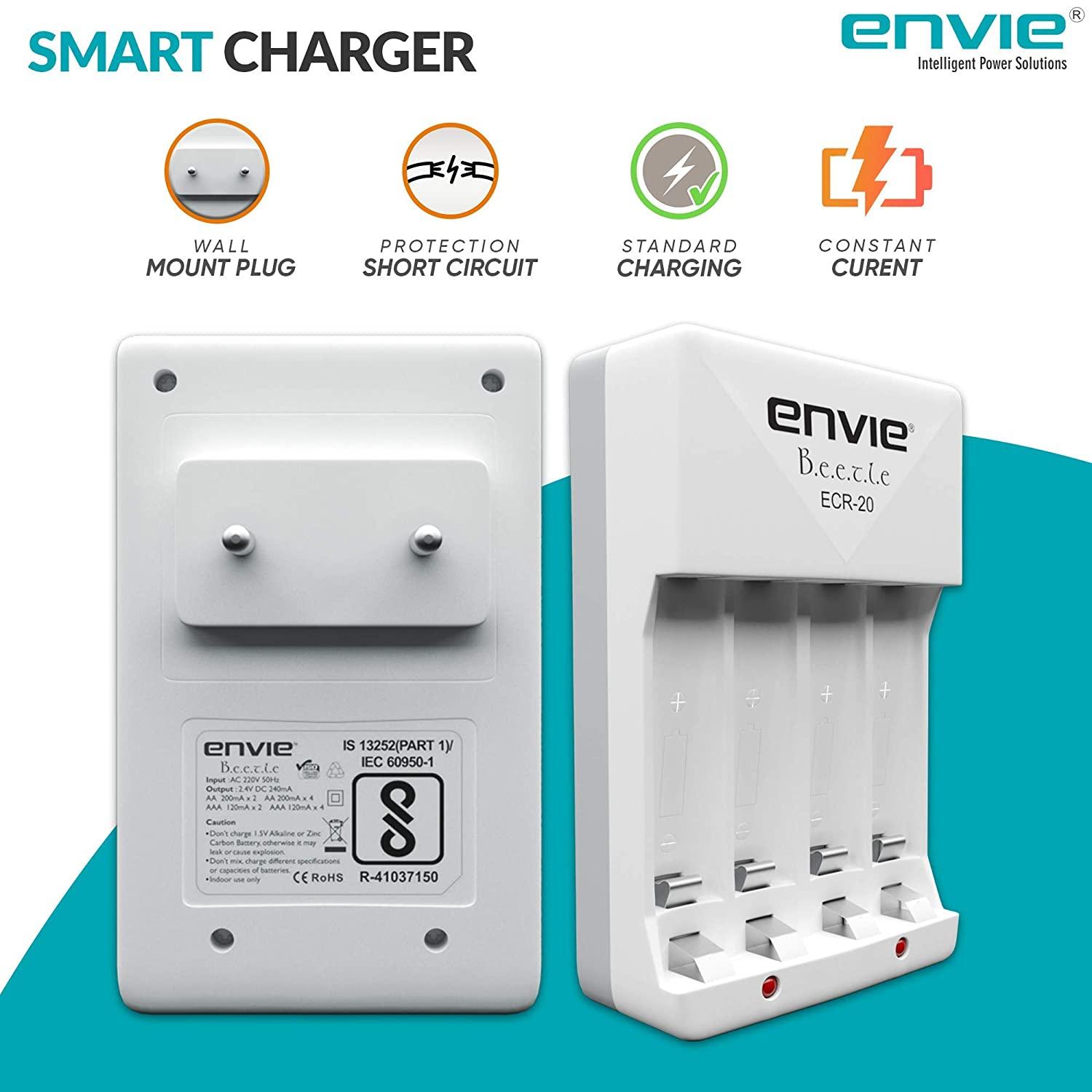 ENVIE (ECR20+AAA800 4PL) Beetle Charger for AA and AAA Rechargeable Batteries - Digitek