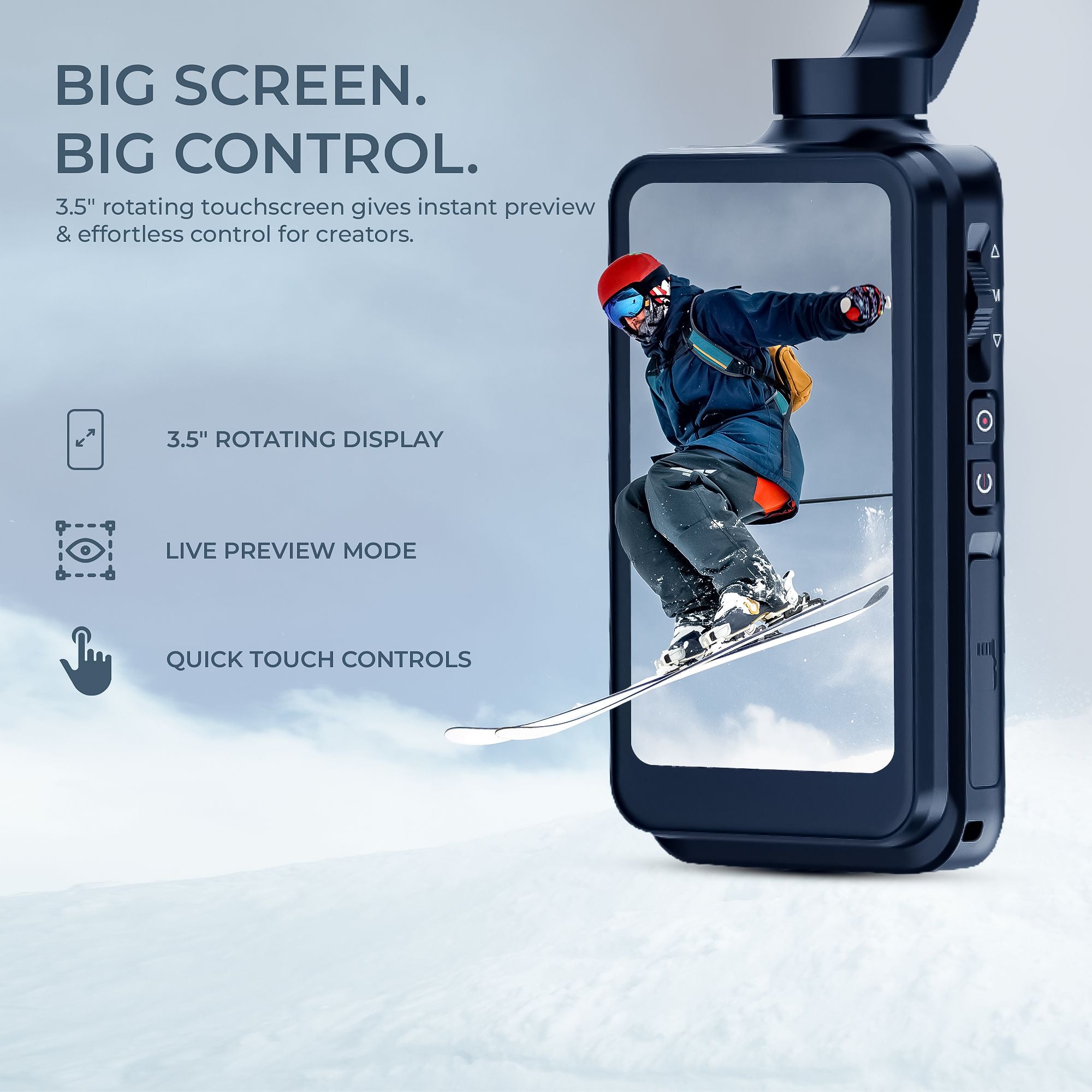 Digitek (DAC 202) 5K 3-Axis Handheld Action Camera with AI Face Tracking, 3.5” Rotating Screen, 48MP Sensor, Wi-Fi, Night Vision & External Mic Support