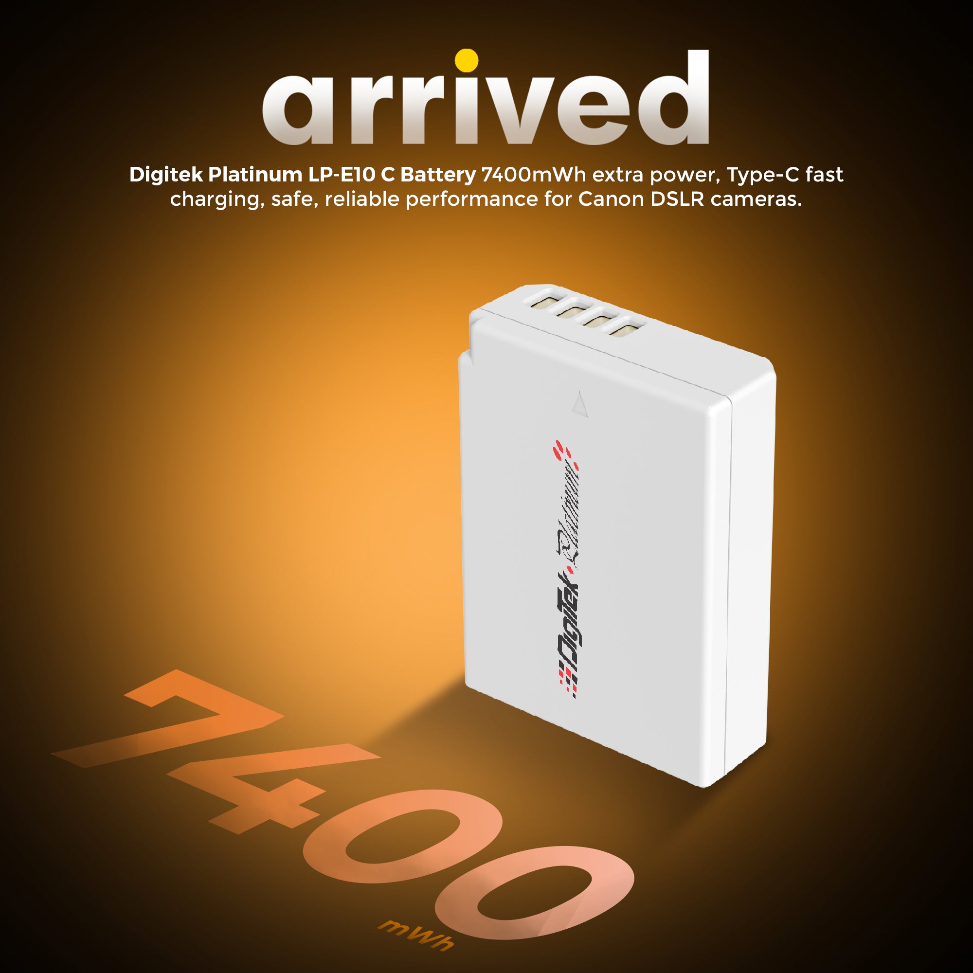 Digitek Platinum (LP-E10 Type C) 1000mAh Li-ion Battery for Canon DSLR Cameras with Smart Protection, for Canon EOS 1100D, 1200D, 1300D, Kiss X50, Kiss X70, Rebel T3, T5, and T6 Cameras