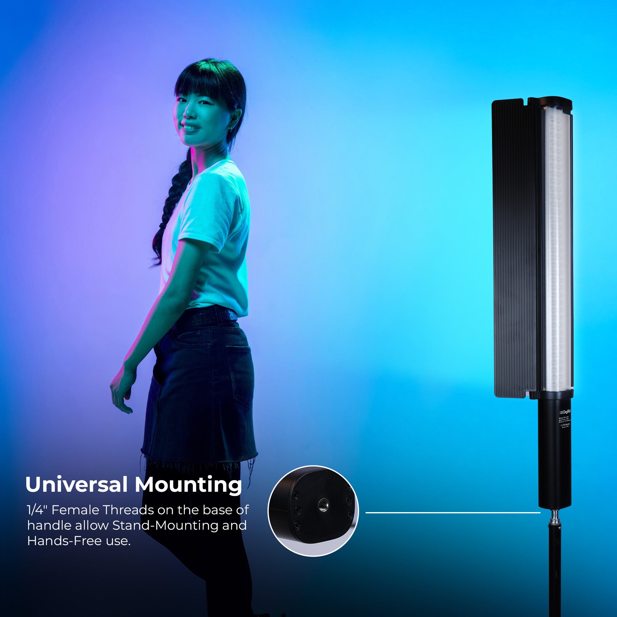 Digitek (DSL 555 RGB) Portable 38W Handheld LED Stick Light Wand, Video Light with 14200LM, 2500K–9900K Dual Color Temp, App Control, OLED Display & 24 FX Modes, Professional Photography & Videography Support