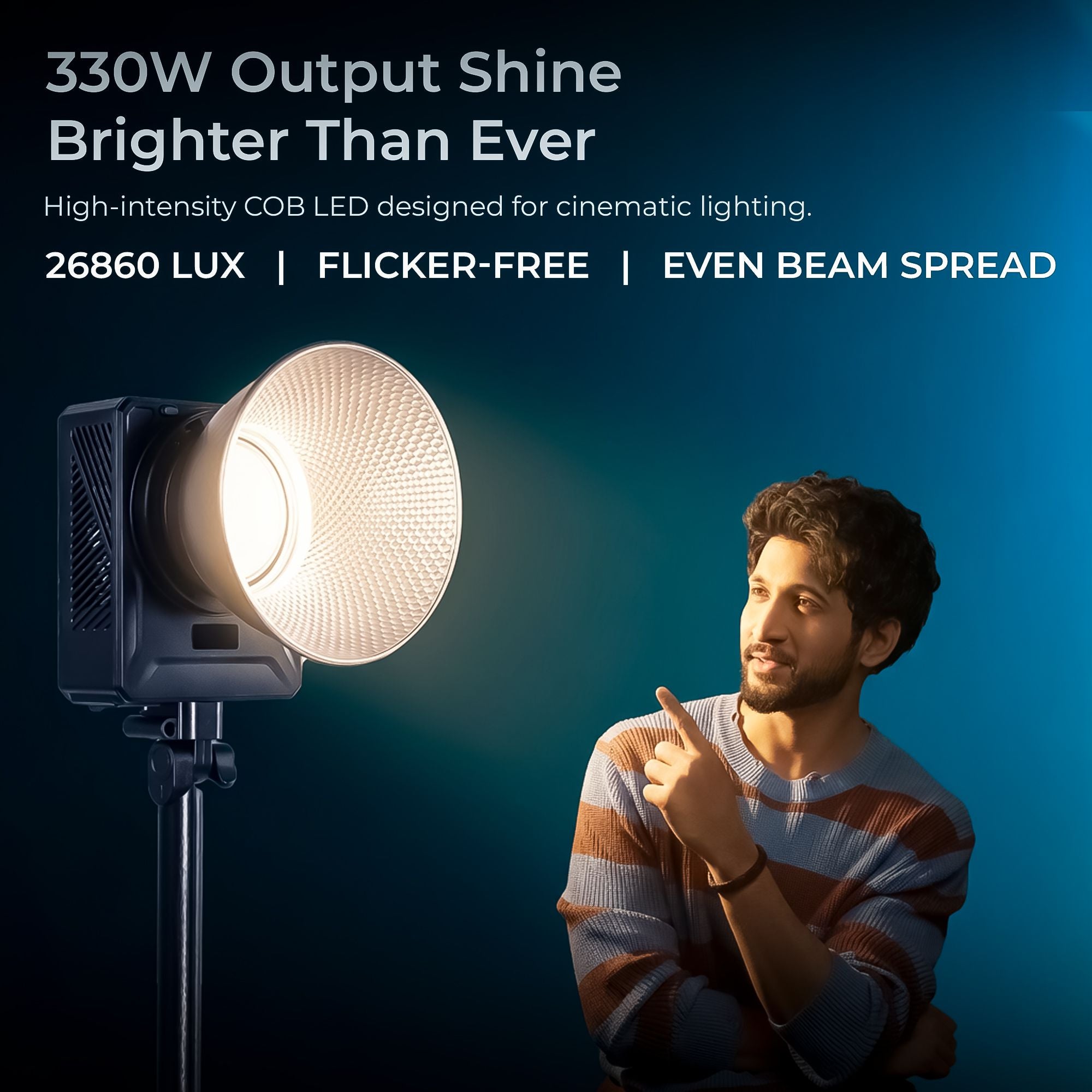 Digitek Lite (DCL 400WBC Combo) 330W Bi Color COB LED Continuous Light with Reflector & Bowens Mount, 10 Fx Effects, 0-100% Dimming, 2700K-6500K Color Temp, 26860LM, 95+ CRI,  For Photo & Video Shoots