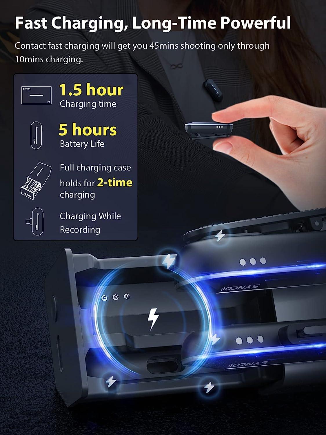 Synco (P1L) 2.4GHz Lapel Mic with Charging Case for iPhone Lightning iPad Smartphone YouTube TIK Tok Live Streaming Vlog, Wireless-Lavalier-Microphone-Lapel-iPhone, Wireless Microphone for iPhone - Digitek