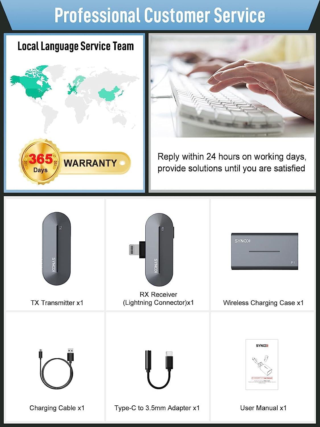 Synco (P1L) 2.4GHz Lapel Mic with Charging Case for iPhone Lightning iPad Smartphone YouTube TIK Tok Live Streaming Vlog, Wireless-Lavalier-Microphone-Lapel-iPhone, Wireless Microphone for iPhone - Digitek