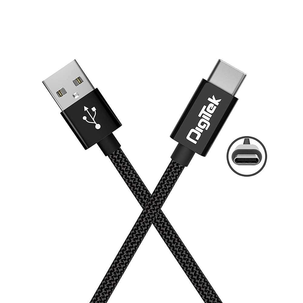 Digitek (DC 1M C NBBLK) Digitek Platinum Nylon Braided Rapid Charge & Data Sync Type C USB Cable. - Digitek