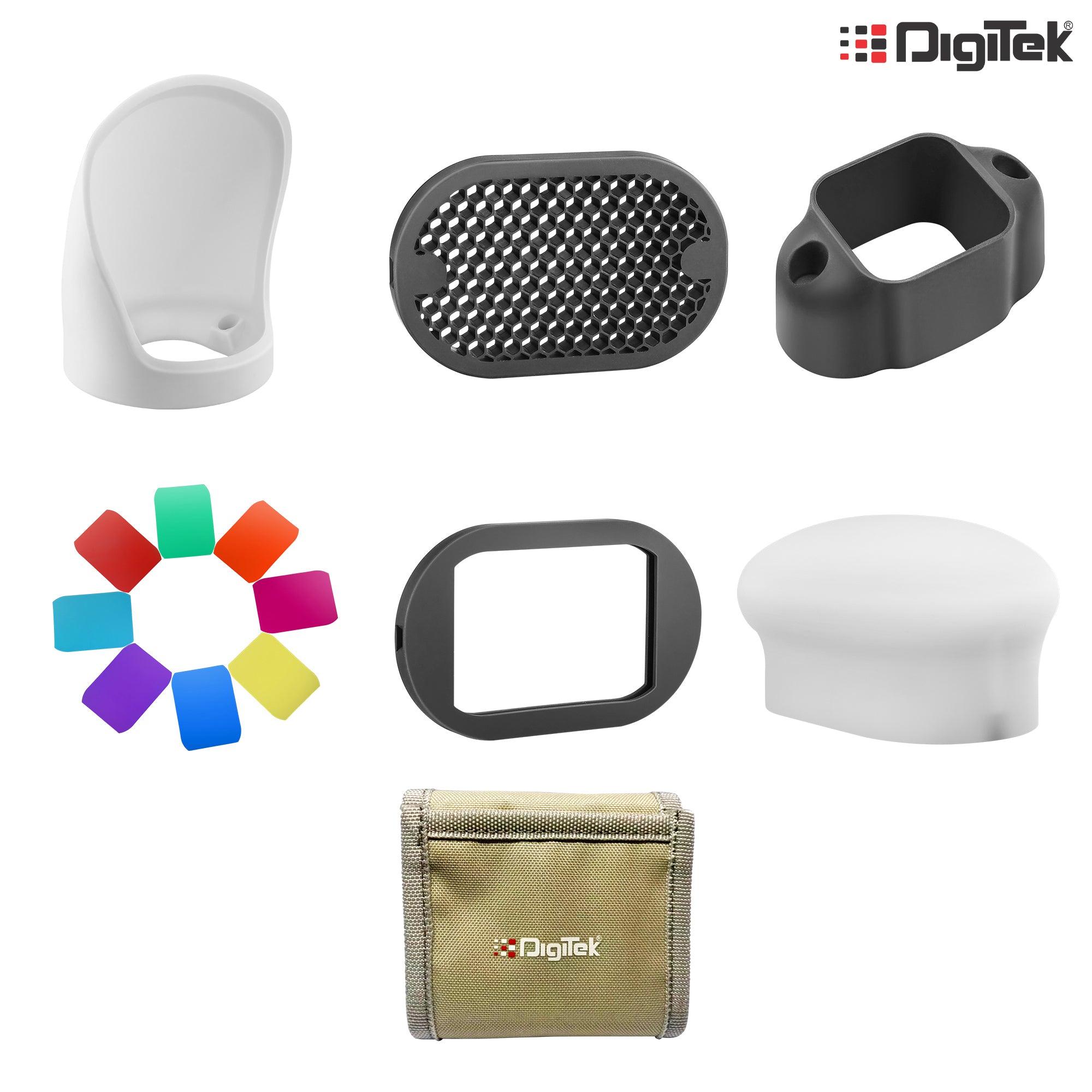 Digitek (DFB 001) Professional Flash Accessories Kit Universally Compatible | New Labeled Flash Diffuser | Bounce | Grid| Gel | Grip & Sphere. (DFB 001) Flash (White) - Digitek