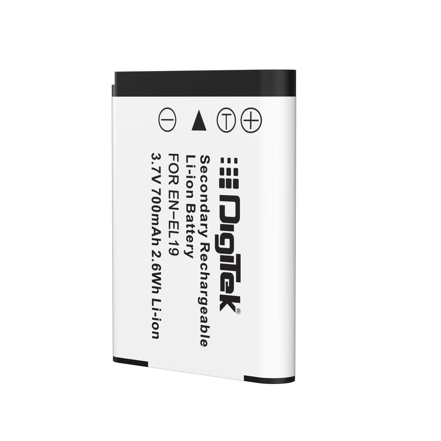 Digitek (EN-EL19) 700 mAh ENEL 19 Rechargeable Lithium Ion Battery for Nikon Camera (Black) - Digitek