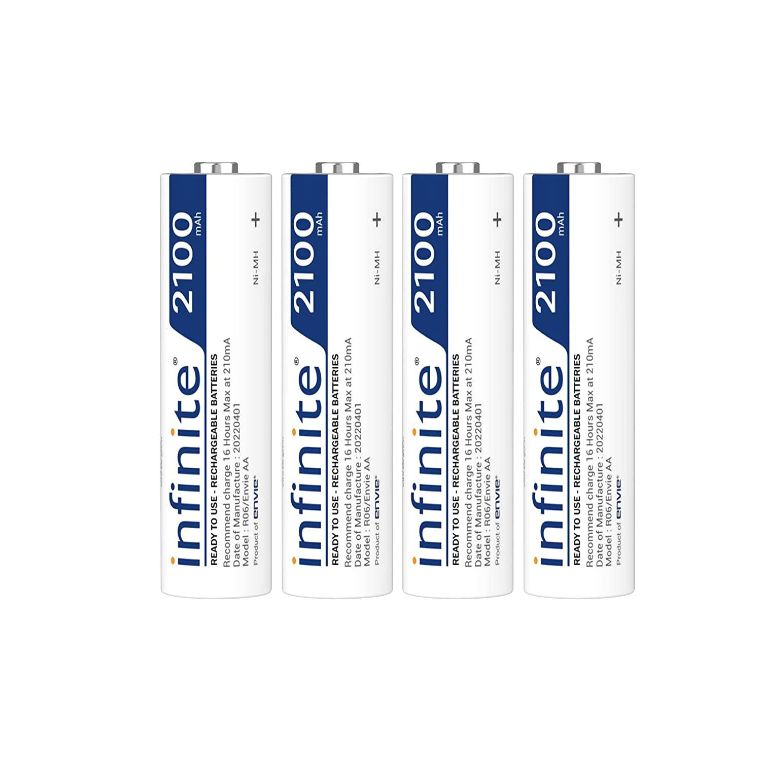 ENVIE (AA2100RTU4PL) Infinite AA Rechargeable Batteries | High-Capacity Ni-MH | 2100 mAh | Low Self Discharge | (Pack of 4) - Digitek